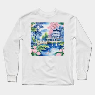 Chinoiserie landscape with koi fish and lotus flowers Long Sleeve T-Shirt